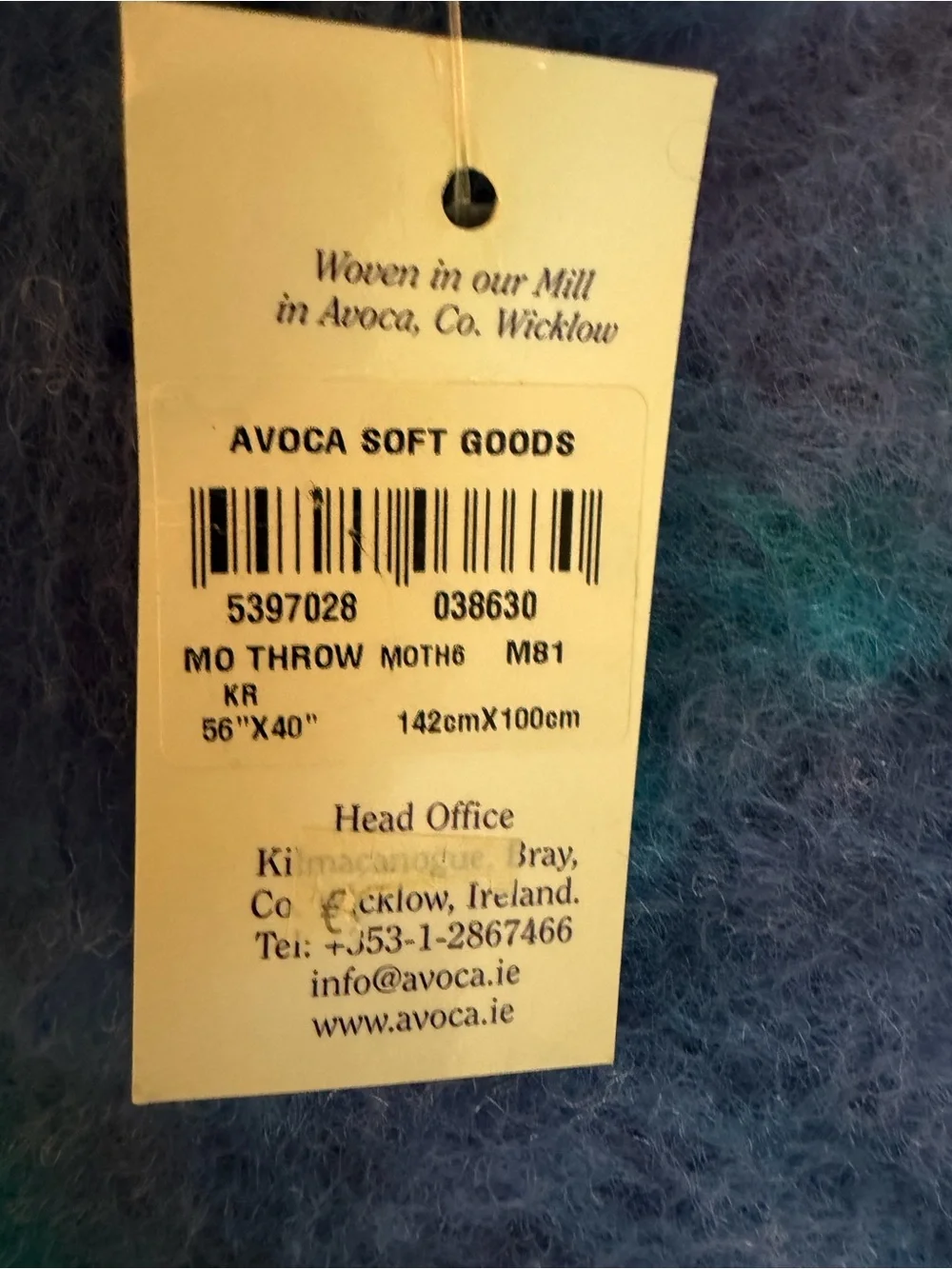 AVOCA (Ireland)Soft Plaid Mohair/wool Throw Blanket in Teal & Lavender